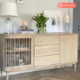 Large Light Oak Curved Sideboard with Drawers - Jarel