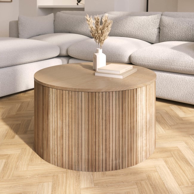 Round Oak Coffee Table with Storage - Jarel