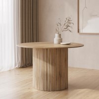 Round Light Oak Pedestal Dining Table - 120cm - Seats 4 - Jarel