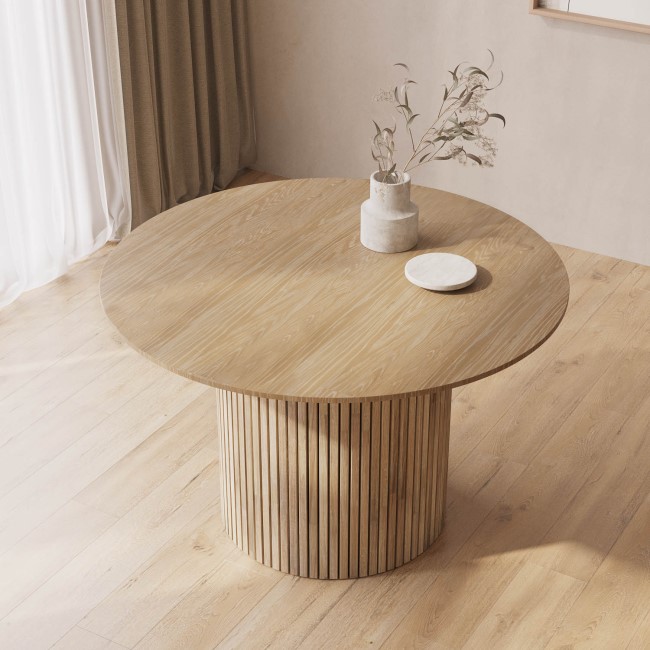 Round Light Oak Pedestal Dining Table - 120cm - Seats 4 - Jarel