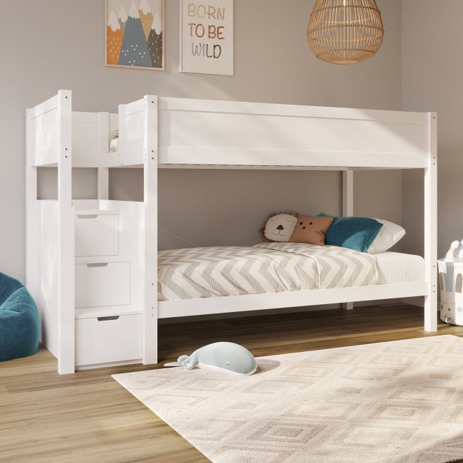 Bunk Bed with Stairs and Storage in White - Jaycee