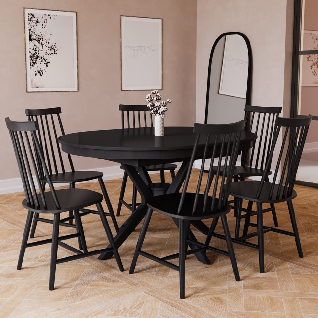 Large Black Wooden Extendable Round to Oval Dining Table - Seats 4 - 6 - Karie