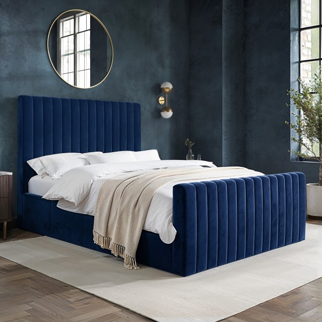 Navy Blue Velvet Double Side-Lift Ottoman Bed - Khloe