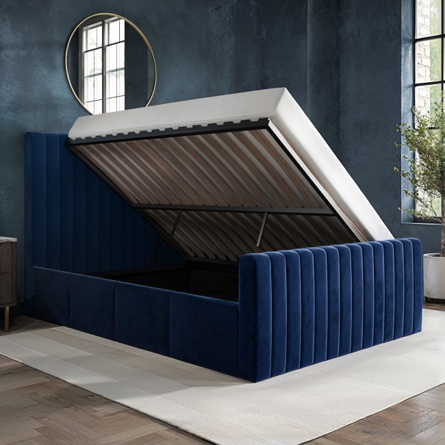 Navy Blue Velvet Double Side-Lift Ottoman Bed - Khloe