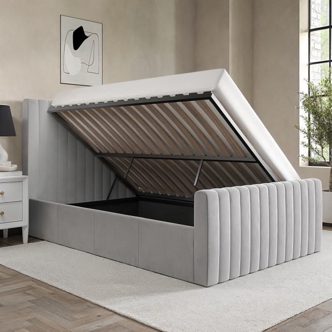 Grey Velvet Double Side-Lift Ottoman Bed - Khloe