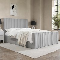 Grey Velvet King Size Side-Lift Ottoman Bed - Khloe