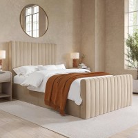 Beige Velvet Small Double Side-Lift Ottoman Bed - Khloe