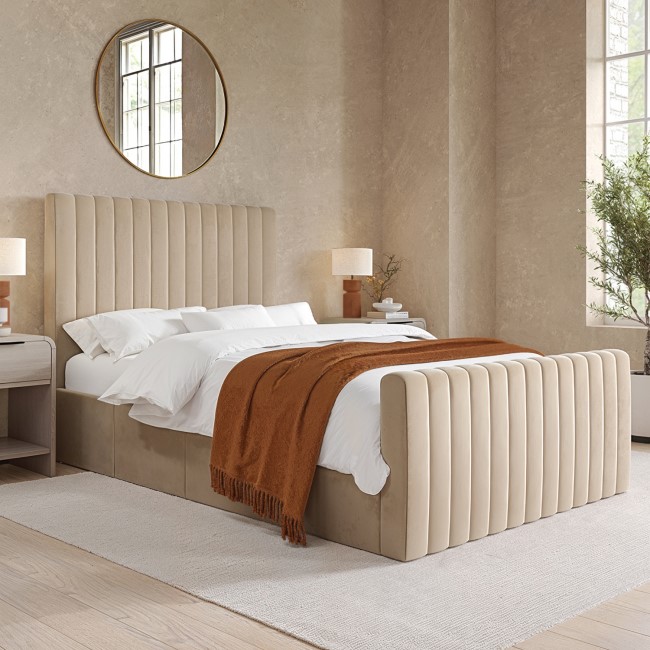 Beige Velvet Double Side-Lift Ottoman Bed - Khloe