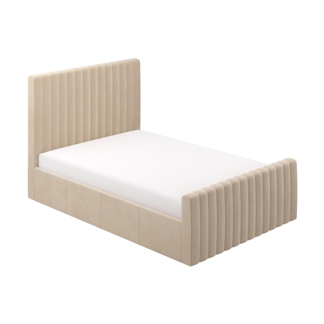 Beige Velvet Double Side-Lift Ottoman Bed - Khloe