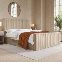 Beige Velvet King Size Side-Lift Ottoman Bed - Khloe