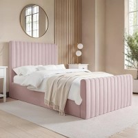 Pink Velvet Small Double Side-Lift Ottoman Bed - Khloe