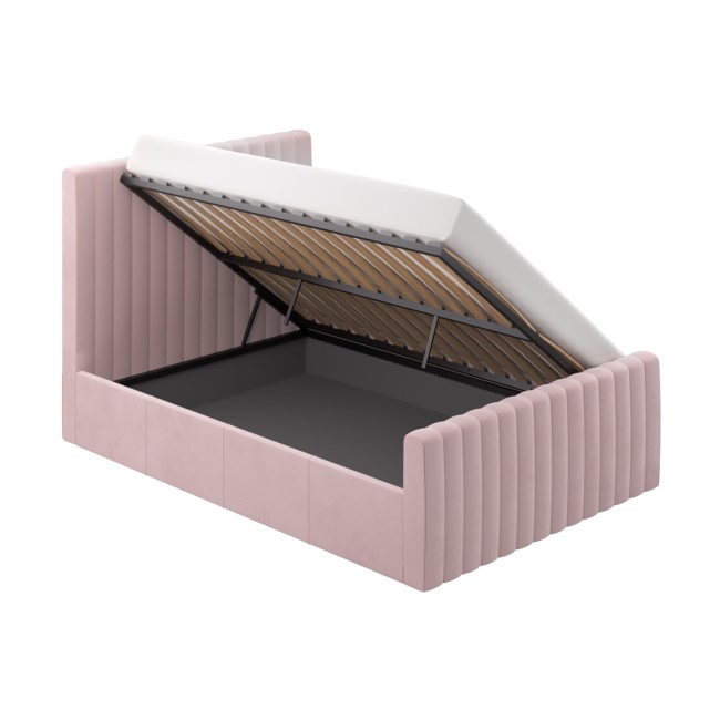 Pink Velvet Small Double Side-Lift Ottoman Bed - Khloe