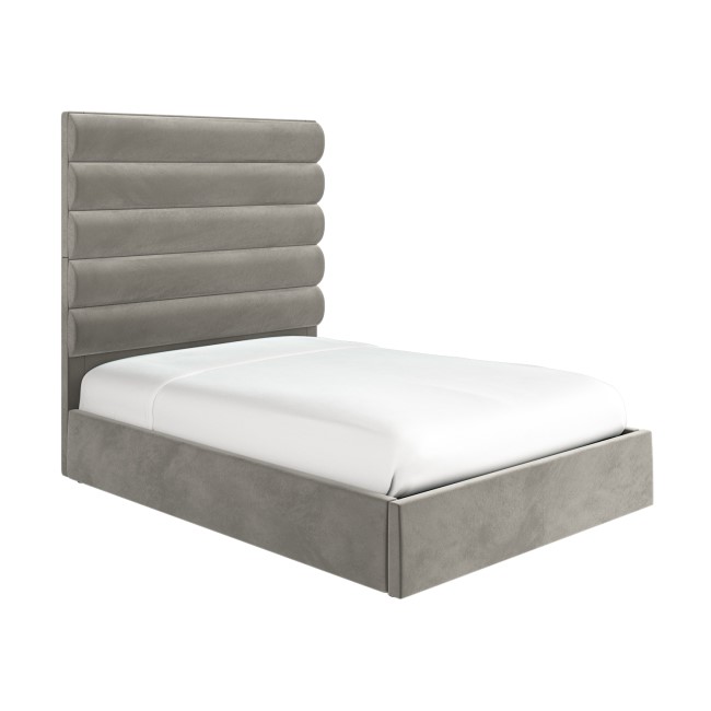 Mink Velvet Double Ottoman Bed with Tall Cushioned Headboard - Kendall