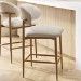 Beige Upholstered Curved Kitchen Stool With Solid Oak Exposed Back - Kori