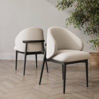 Set of 2 Cream and Black Upholstered Curved Dining Chairs with Wooden Exposed Back - Kori