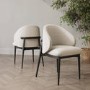 Set of 2 Cream and Black Upholstered Curved Dining Chairs with Wooden Exposed Back - Kori