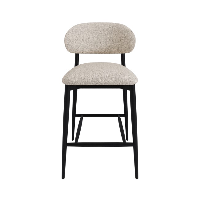 Cream and Black Upholstered Curved Kitchen Stool With Wooden Exposed Back - Kori