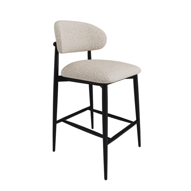 Cream and Black Upholstered Curved Kitchen Stool With Wooden Exposed Back - Kori