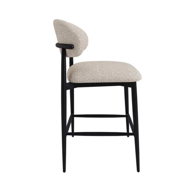 Cream and Black Upholstered Curved Kitchen Stool With Wooden Exposed Back - Kori