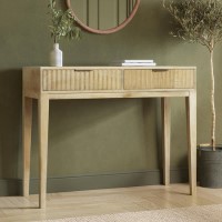 Small Solid Mango Wood Console Table with Fluted Detail Drawers - Linea