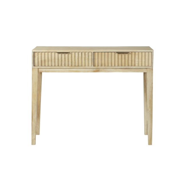 Small Solid Mango Wood Console Table with Fluted Detail Drawers - Linea