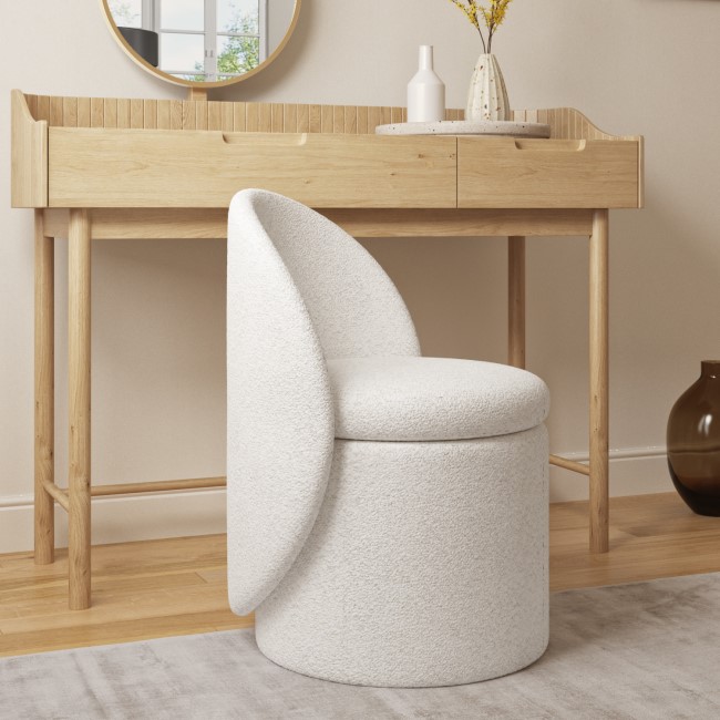 Off-White Boucle Dressing Table Chair with Ottoman Storage - Leah