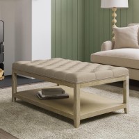 Rectangular Beige Upholstered Buttoned Coffee Table with Storage - Lillian