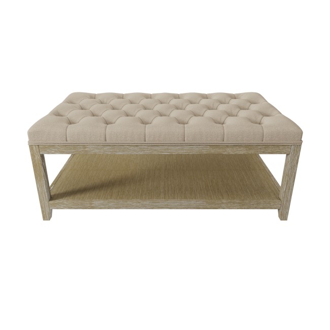 Rectangular Beige Upholstered Buttoned Coffee Table with Storage - Lillian