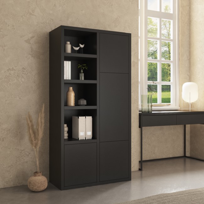 Tall Black Wooden Office Cupboard - Larsen