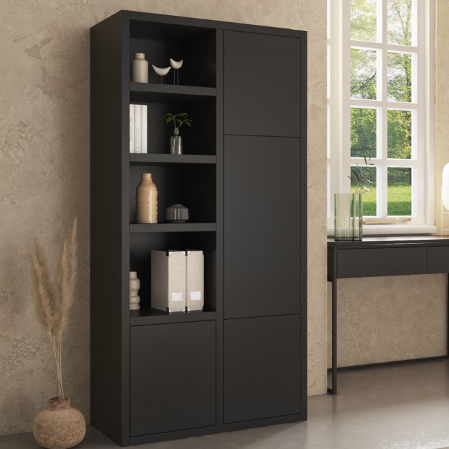 Tall Black Wooden Office Cupboard - Larsen