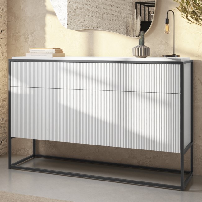 White Ribbed Office Cabinet - Larsen