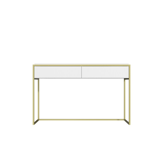 White and Gold Ribbed Desk with Drawers - Larsen