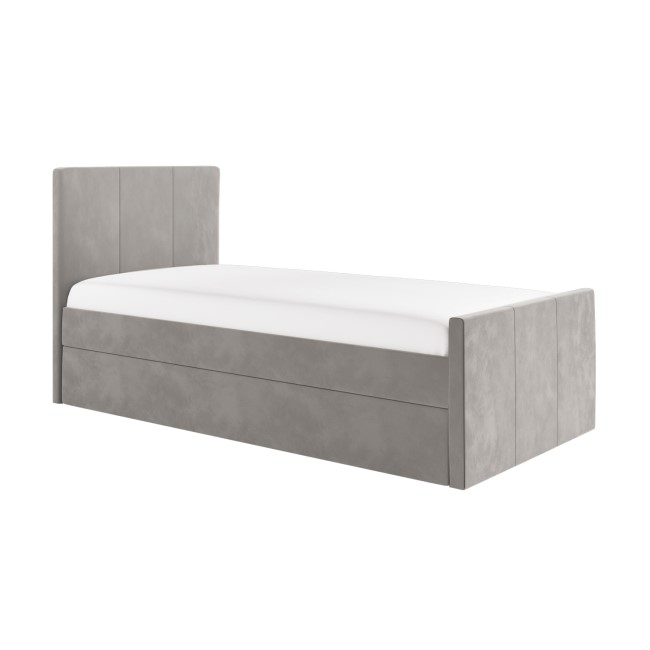 Single Guest Bed with Trundle and 2 Mattresses in Grey Velvet - Layla