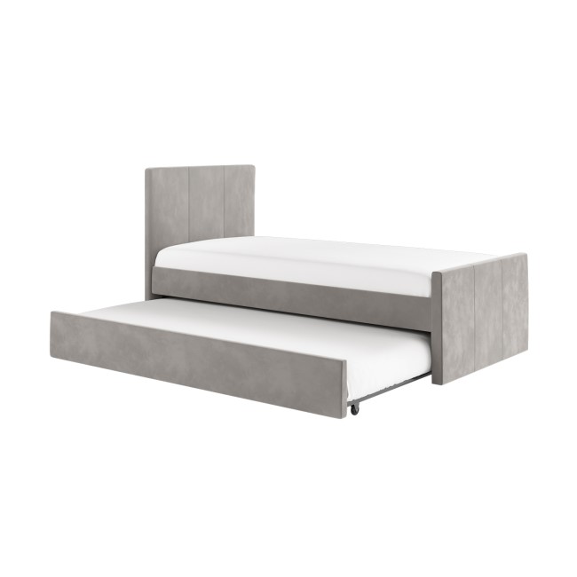 Single Guest Bed with Trundle and 2 Mattresses in Grey Velvet - Layla