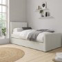 Single Guest Bed with Trundle and 2 Mattresses in Cream Fabric - Layla