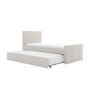 Single Guest Bed with Trundle and 2 Mattresses in Cream Fabric - Layla