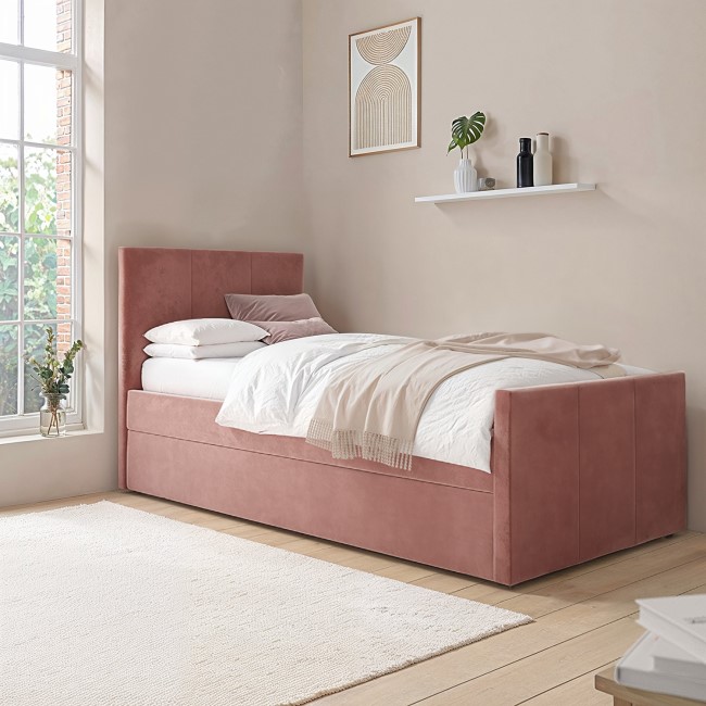 Single Guest Bed with Trundle Bed in Pink Velvet - Layla