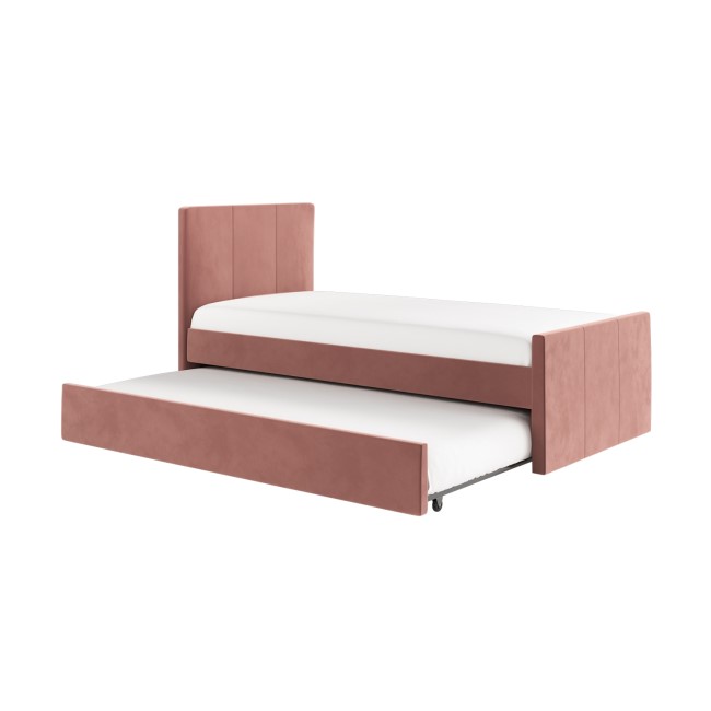 Single Guest Bed with Trundle Bed in Pink Velvet - Layla