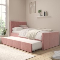 Single Guest Bed with Trundle in Pink Velvet - Layla