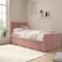 Single Guest Bed with Trundle and 2 Mattresses in Pink Velvet - Layla