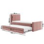 Single Guest Bed with Trundle and 2 Mattresses in Pink Velvet - Layla