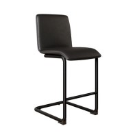 ONLY OPENED - Black Faux Leather Cantilever Kitchen Stool with Back - 66cm - Lucas