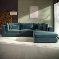 Blue Velvet Feather Filled Right Hand 4 Seater Corner Sofa - Lena