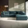 Blue Velvet Feather Filled Right Hand 4 Seater Corner Sofa - Lena