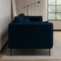 Navy Velvet 3 Seater Sofa with Square Arms- Lenny