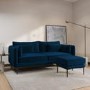 Navy Velvet 3 Seater Sofa with Square Arms- Lenny