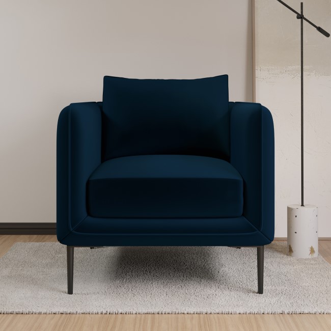 Navy Velvet Armchair and Footstool Set - Lenny