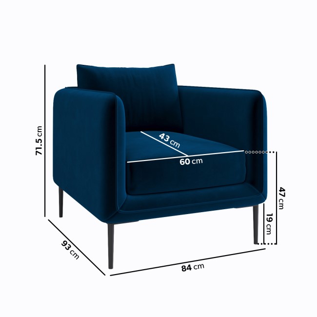 Navy Velvet Armchair and Footstool Set - Lenny