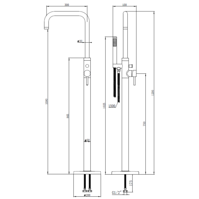 Chrome Freestanding Bath Shower Mixer Tap - Lenton