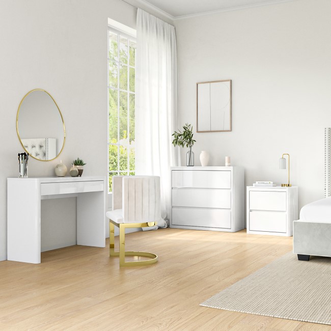 White High Gloss Chest of 3 Drawers with Curved Edges - Lexi